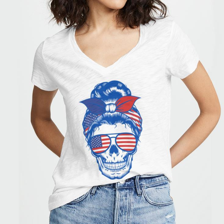 Ultra Maga Red White Blue Skull Women V-Neck T-Shirt
