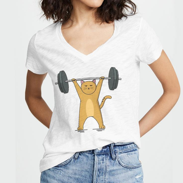 Weightlifting - Cat Barbell Fitness Lovers Gift Women V-Neck T-Shirt