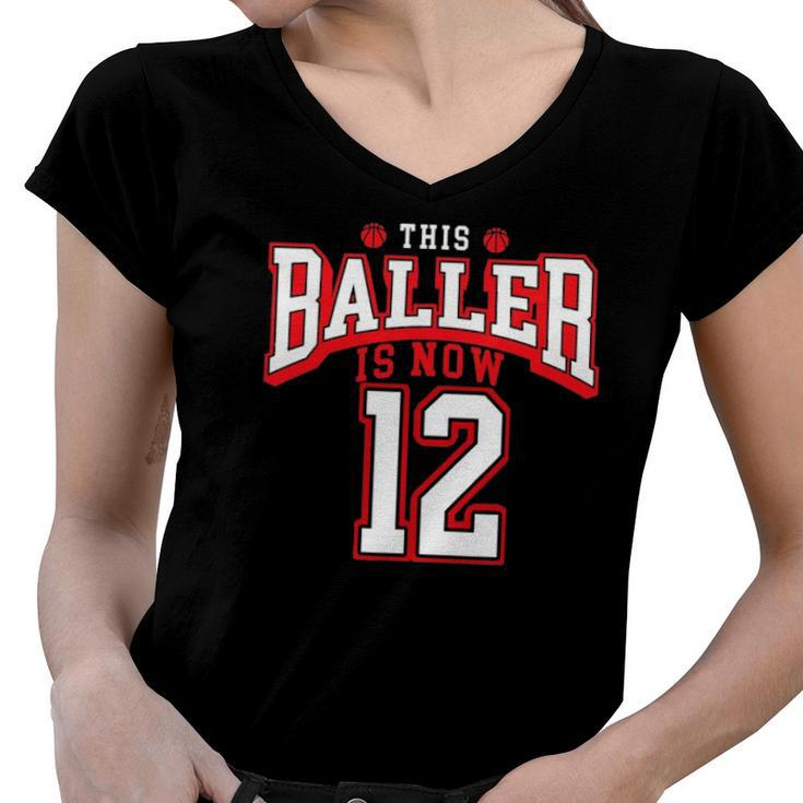 12Th Birthday Basketball Lover 12 Years Old Bday Women V-Neck T-Shirt
