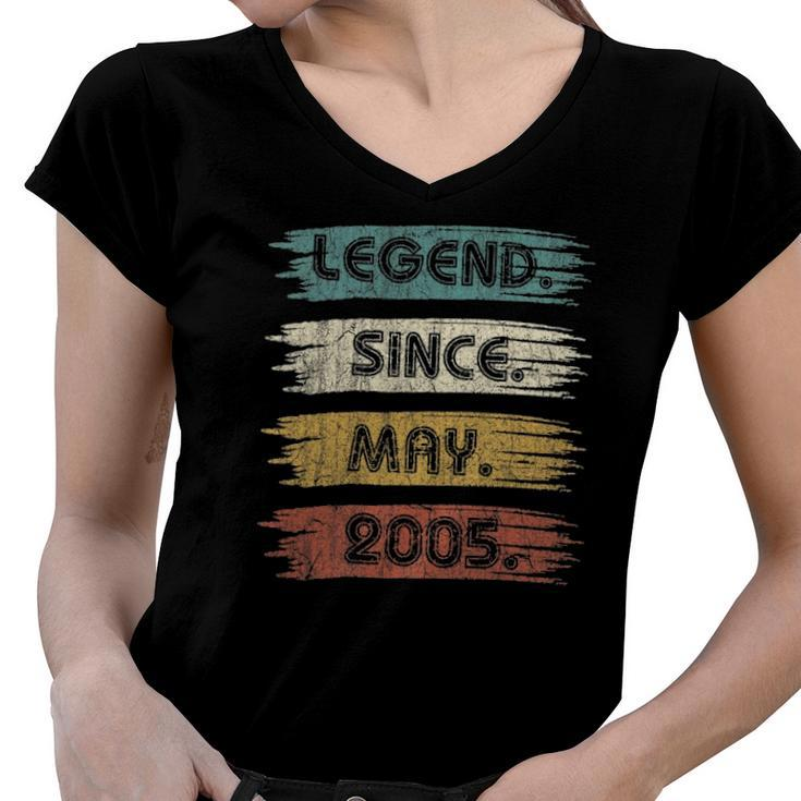 17 Years Old Gifts Legend Since May 2005 17Th Birthday Women V-Neck T-Shirt