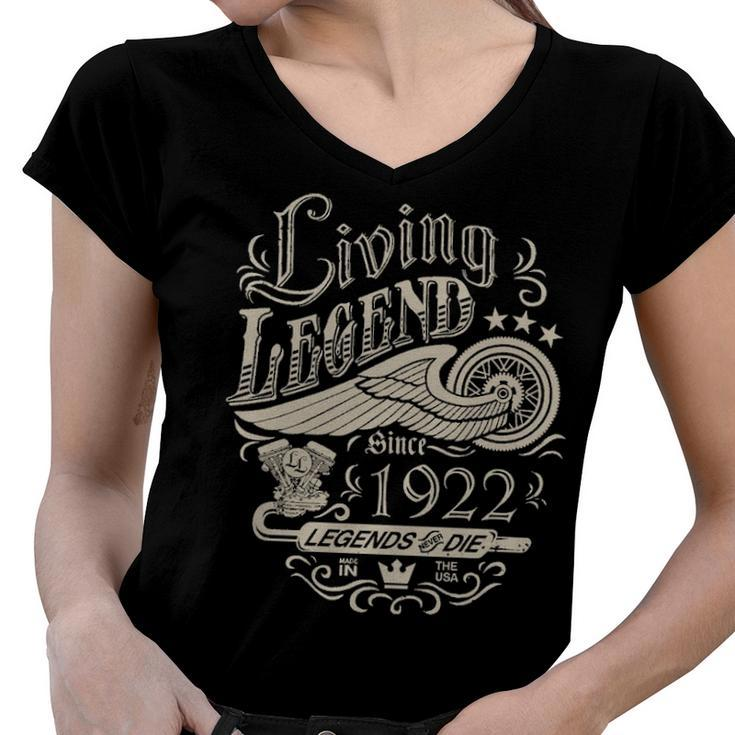 1922 Birthday   Living Legend Since 1922 Women V-Neck T-Shirt