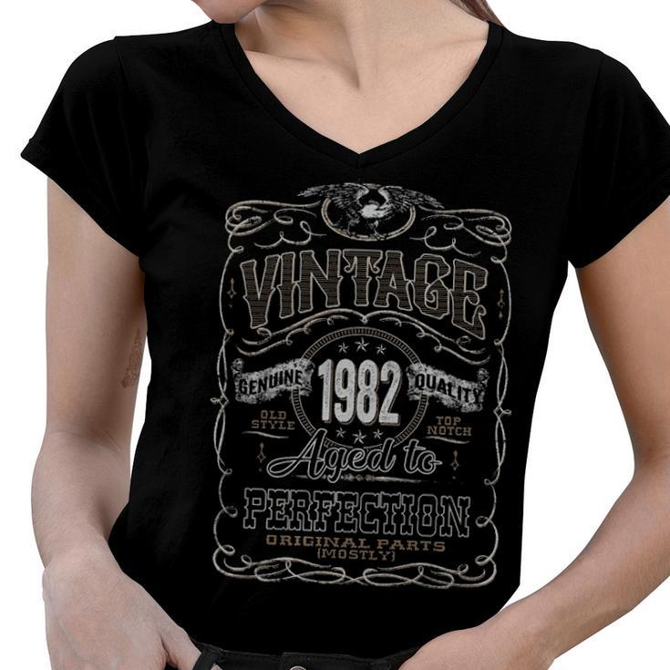 1982 Birthday   Vintage 1982 Aged To Perfection Women V-Neck T-Shirt