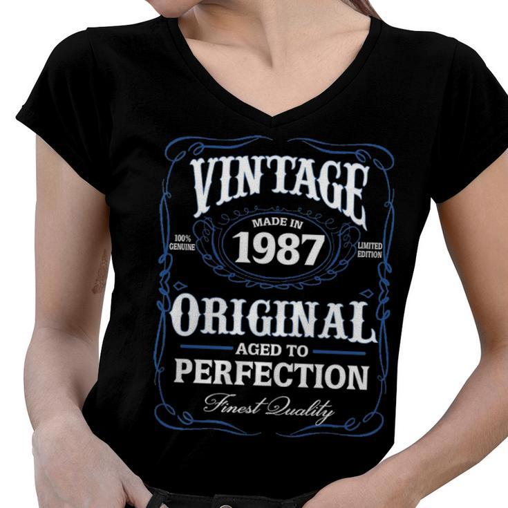 1987 Birthday   1987 Vintage Aged To Perfection Women V-Neck T-Shirt