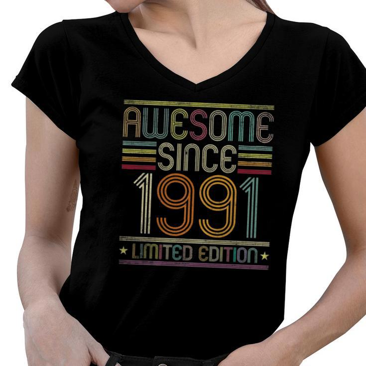 31St Birthday Vintage Tee 31 Years Old Awesome Since 1991 Birthday Party Women V-Neck T-Shirt
