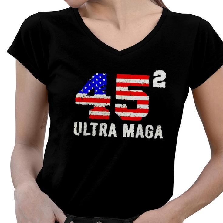 45 Squared Trump Ultra Maga Women V-Neck T-Shirt