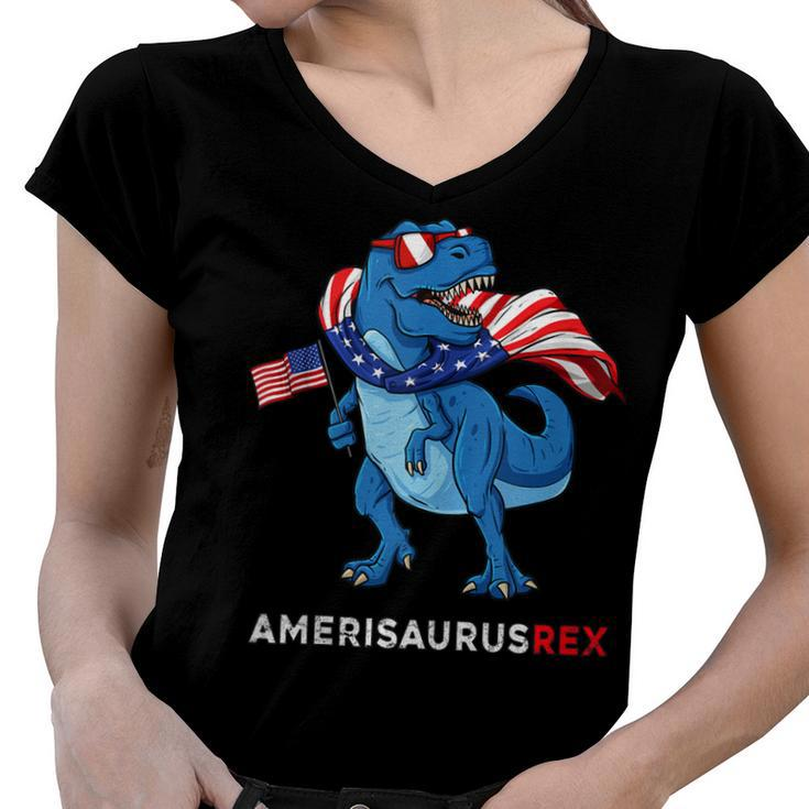 4Th Of July Amerisaurus T Rex Dinosaur Boys Kids Ns  Women V-Neck T-Shirt