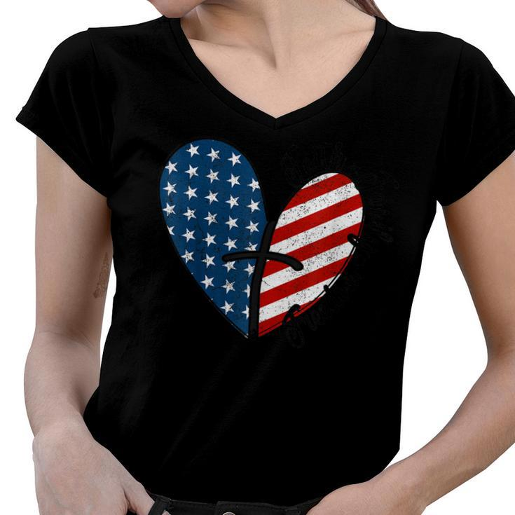 4Th Of July Faith Family Freedom American Flag Patriotic  Women V-Neck T-Shirt