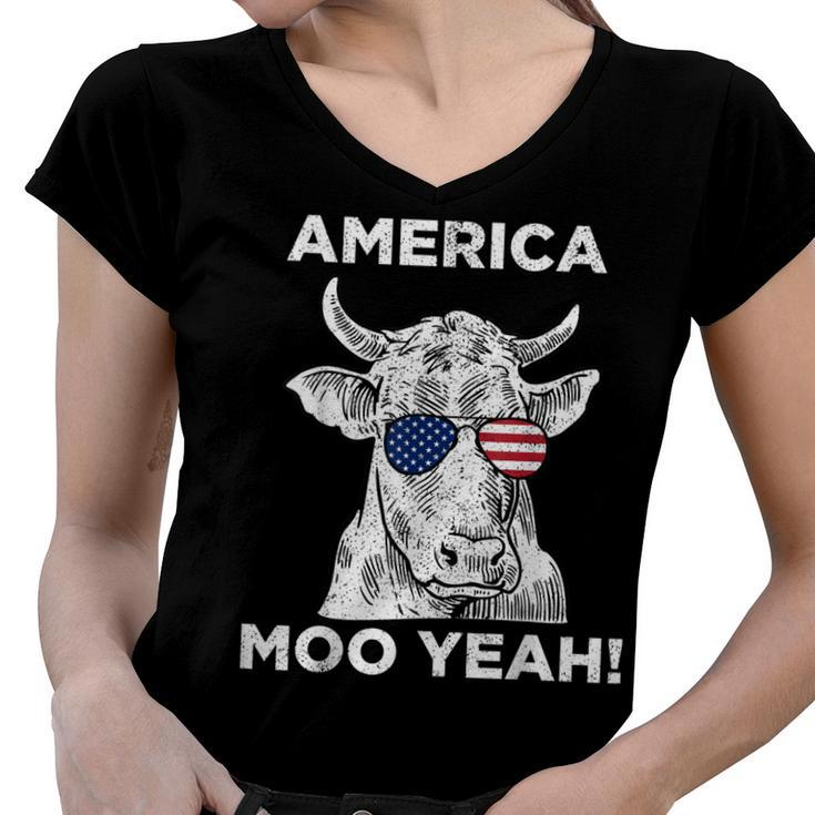 4Th Of July Funny Moo Yeah Cow Glasses T  Boys Girls Us Women V-Neck T-Shirt