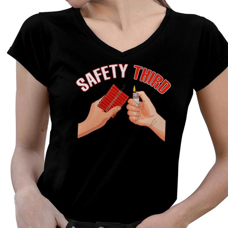 4Th Of July Patriotic Fireworks Safety Third Funny Women V-Neck T-Shirt