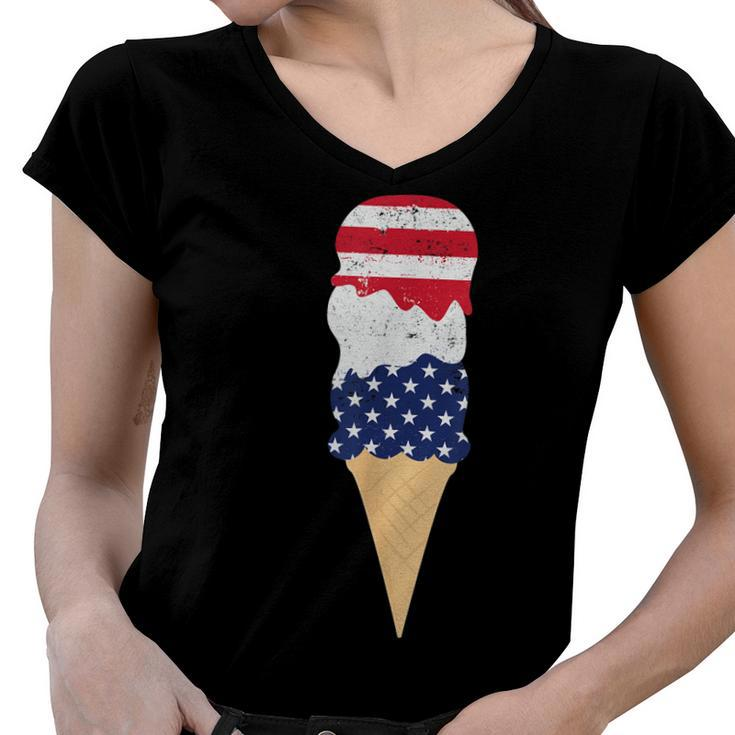 4Th Of July Patriotic Ice Cream  For Independence Day Women V-Neck T-Shirt