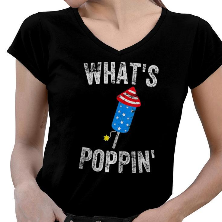 4Th Of July Summer Whats Poppin Funny Firework  Women V-Neck T-Shirt