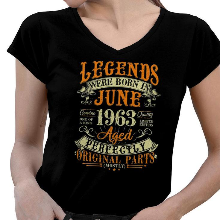 59Th Birthday Gift 59 Years Old Legends Born In June 1963 Birthday Party Women V-Neck T-Shirt