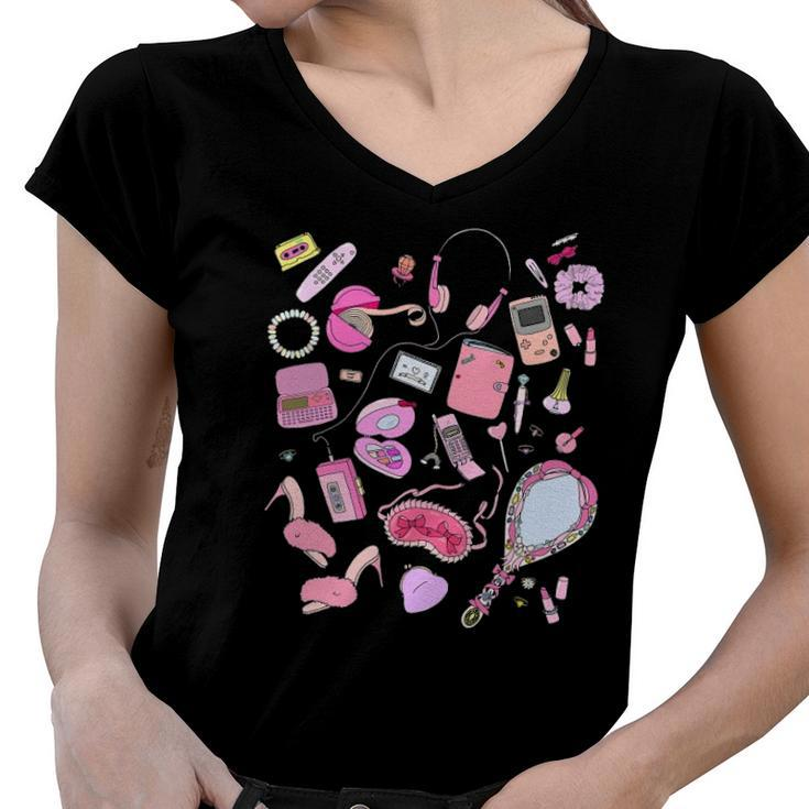 90S Styles Pink Nostalgia Graphic Women V-Neck T-Shirt