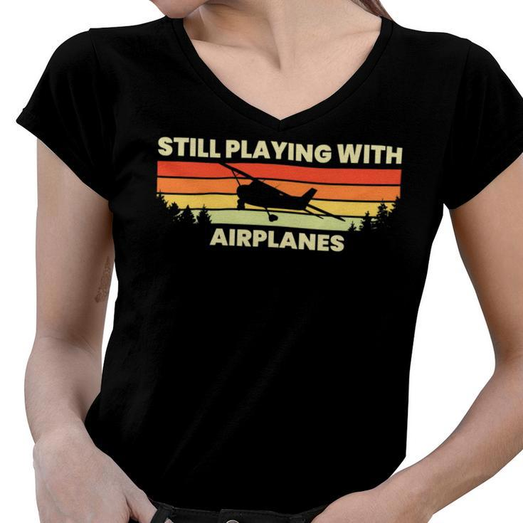 Airplane Aviation Still Playing With Airplanes 10Xa43 Women V-Neck T-Shirt