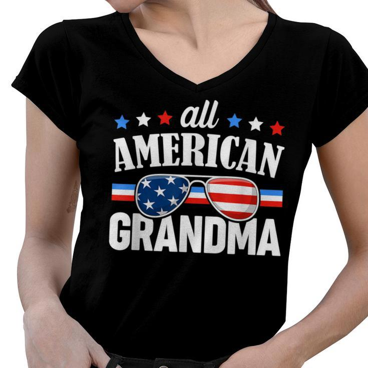 All American Grandma 4Th Of July Usa Family Matching Outfit  Women V-Neck T-Shirt