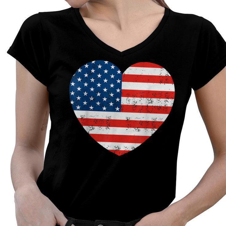 American Flag Heart 4Th Of July Usa Patriotic  V2 Women V-Neck T-Shirt
