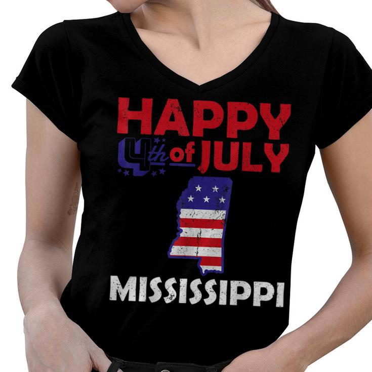 American Independence Day 4Th July Veteran Mississippi  Women V-Neck T-Shirt
