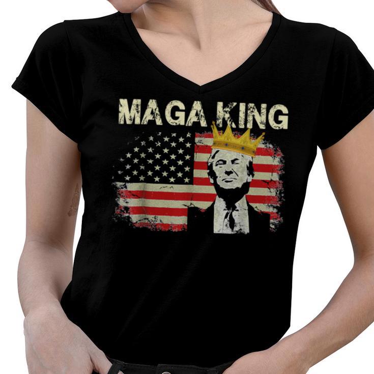 Anti Joe Biden Ultra Maga The Return Of The Great Maga King V2 Women V-Neck T-Shirt