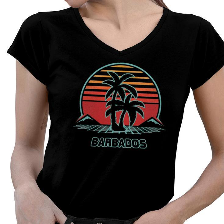 Barbados Retro Vintage 80S Style Women V-Neck T-Shirt