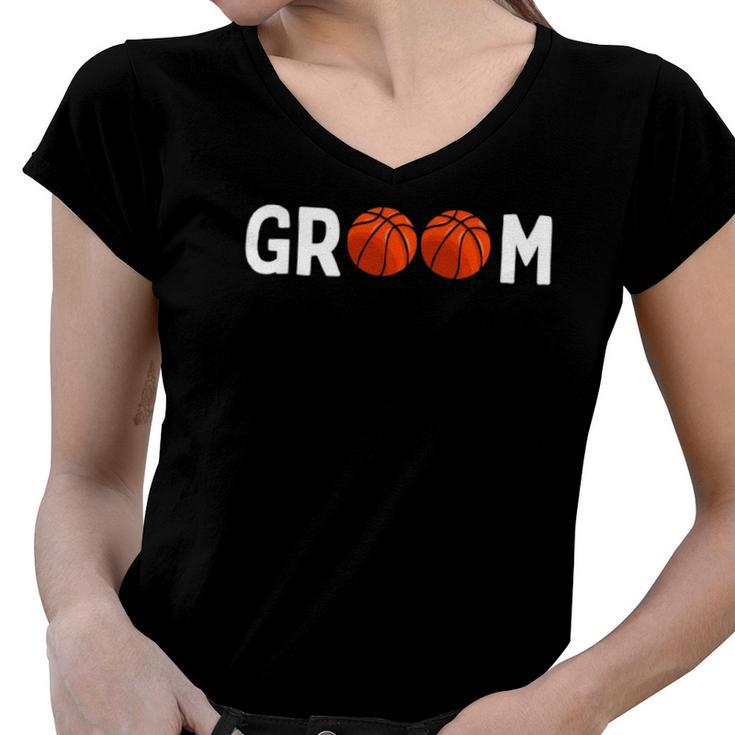 Basketball Groom Wedding Party Funny Women V-Neck T-Shirt