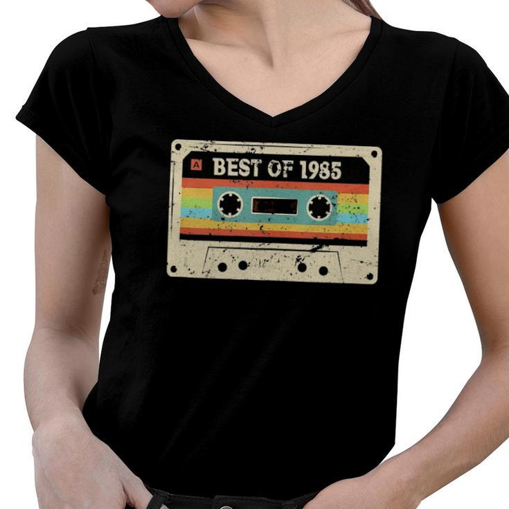 Best Of 1985 Cool 37 Years Old Bday Men Women 37Th Birthday Women V-Neck T-Shirt