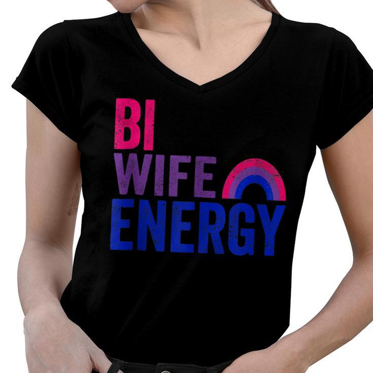 Bi Wife Energy Bisexual Pride Bisexual Rainbow Flag Bi Pride  V2 Women V-Neck T-Shirt