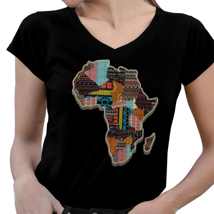 Black History African Tribal Pattern Women V-Neck T-Shirt