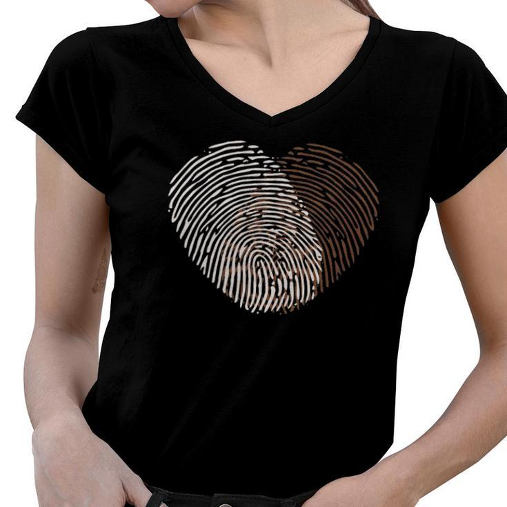 Black White Fingerprint Anti-Racism Blm Equality Africa Gift Women V-Neck T-Shirt