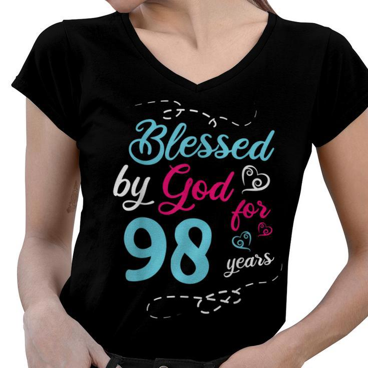 Blessed By God For 98 Years 98Th Birthday Party Celebration  Women V-Neck T-Shirt