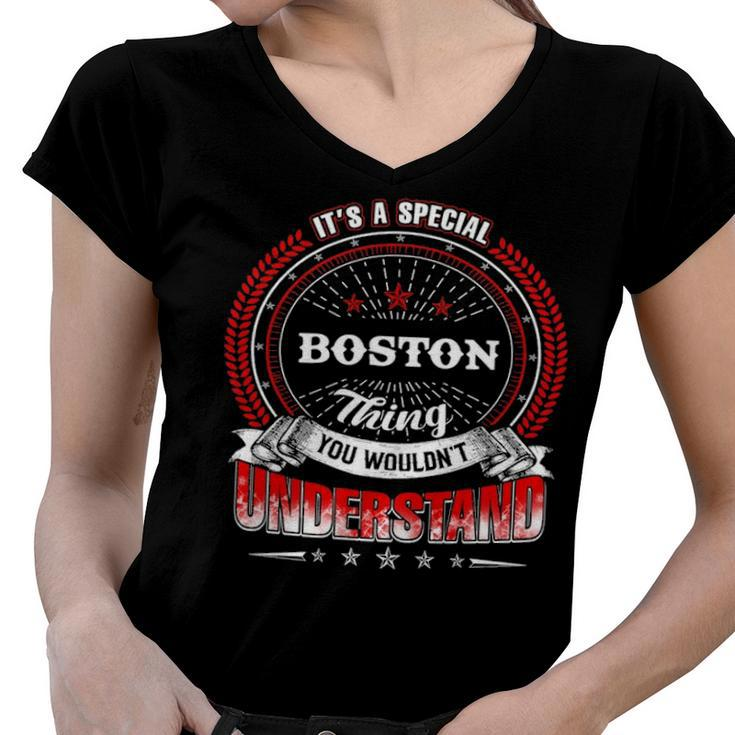 Boston Shirt Family Crest Boston T Shirt Boston Clothing Boston Tshirt Boston Tshirt Gifts For The Boston  Women V-Neck T-Shirt