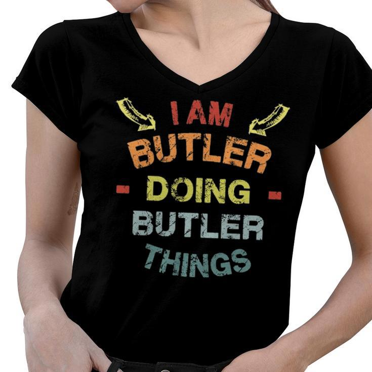 Butler Shirt Family Crest Butler T Shirt Butler Clothing Butler Tshirt Butler Tshirt Gifts For The Butler Png Women V-Neck T-Shirt