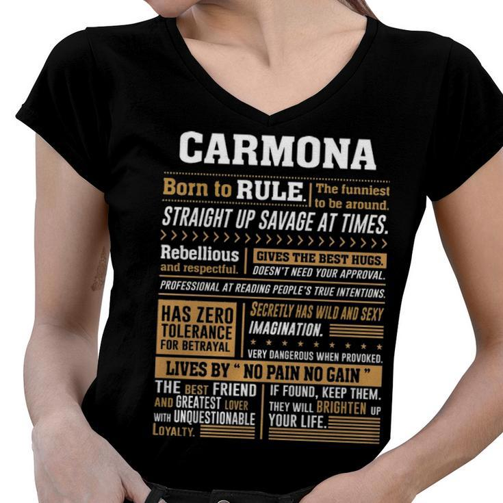 Carmona Name Gift   Carmona Born To Rule Women V-Neck T-Shirt