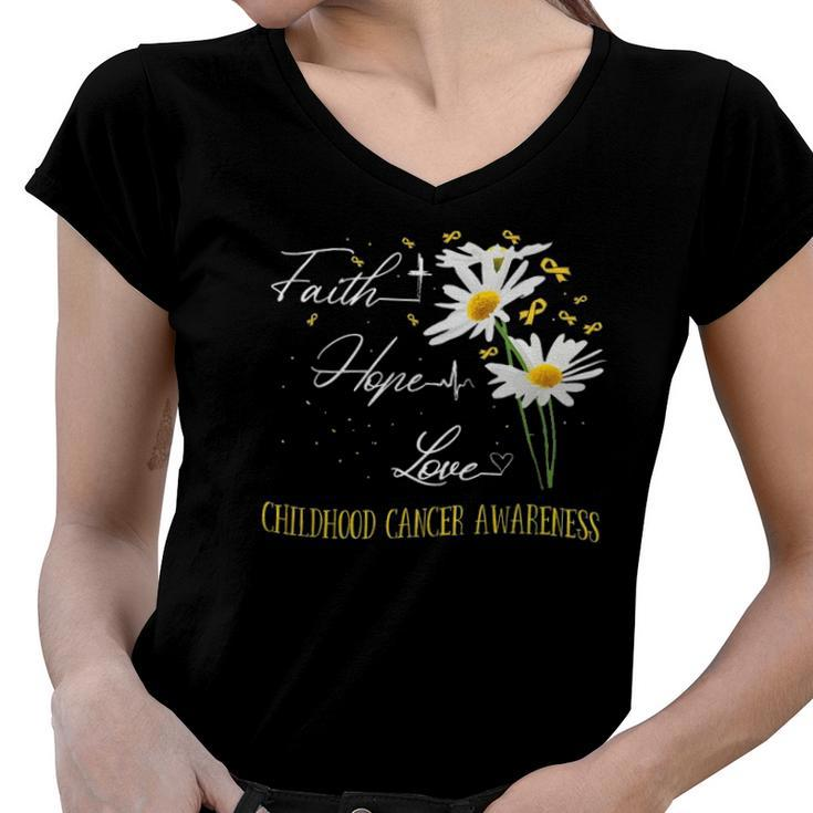 Childhood Cancer Awareness Faith Hope Love Awareness Women V-Neck T-Shirt