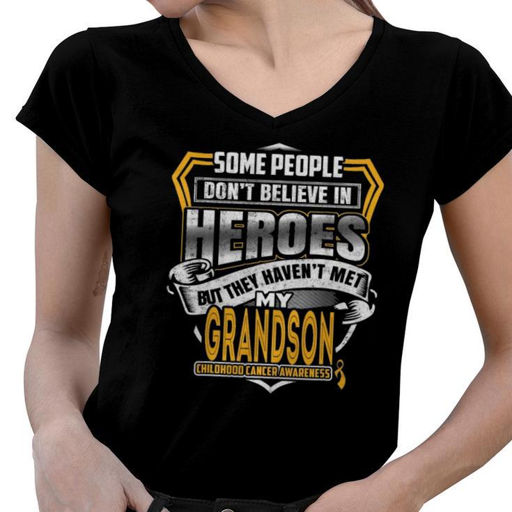 Childhood Cancer Warrior - I Wear Gold For My Grandson Women V-Neck T-Shirt