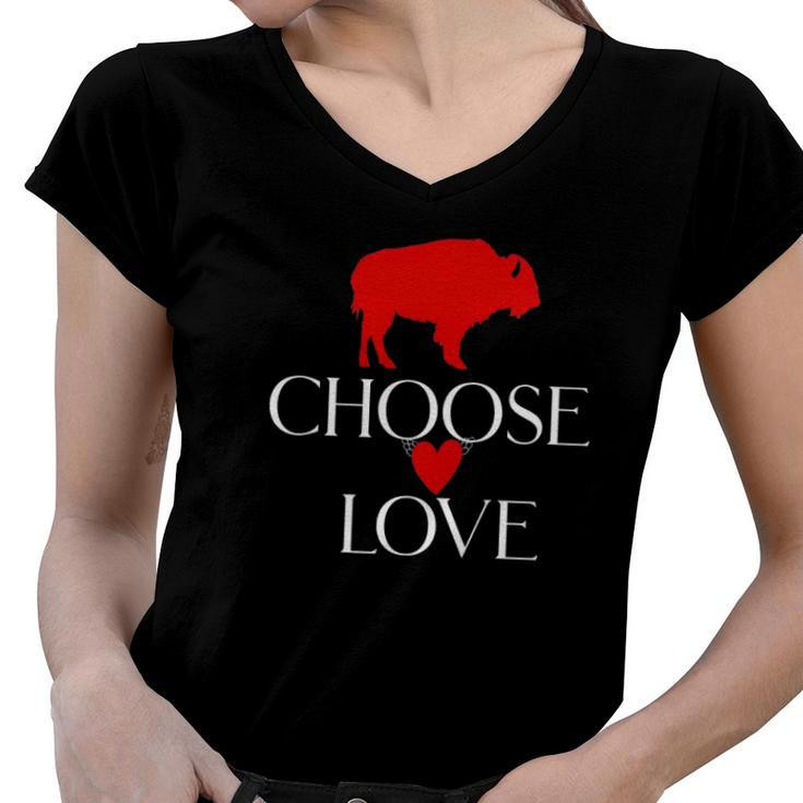 Choose Love Buffalo Red And White Women V-Neck T-Shirt
