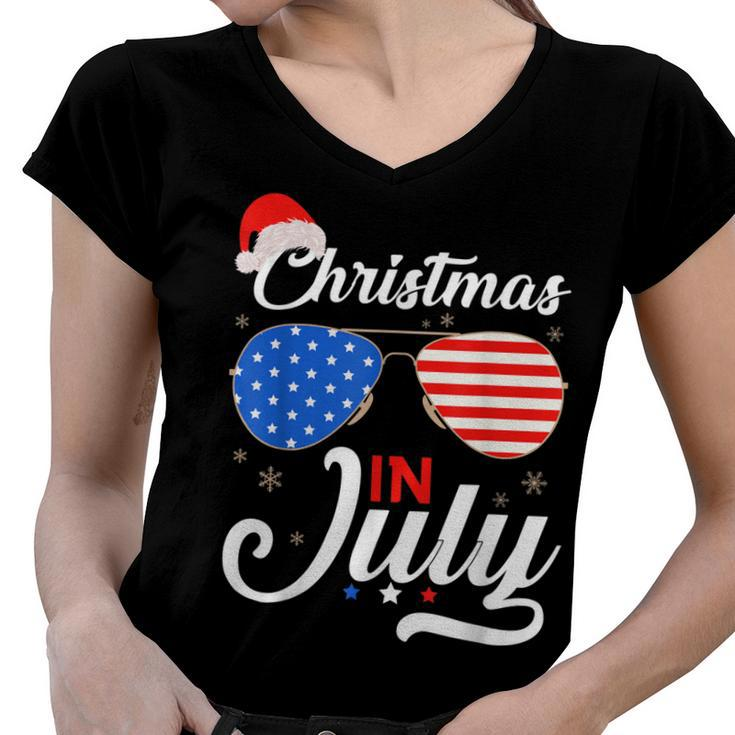 Christmas In July Funny 4Th Of July Beach Summer Christmas  Women V-Neck T-Shirt