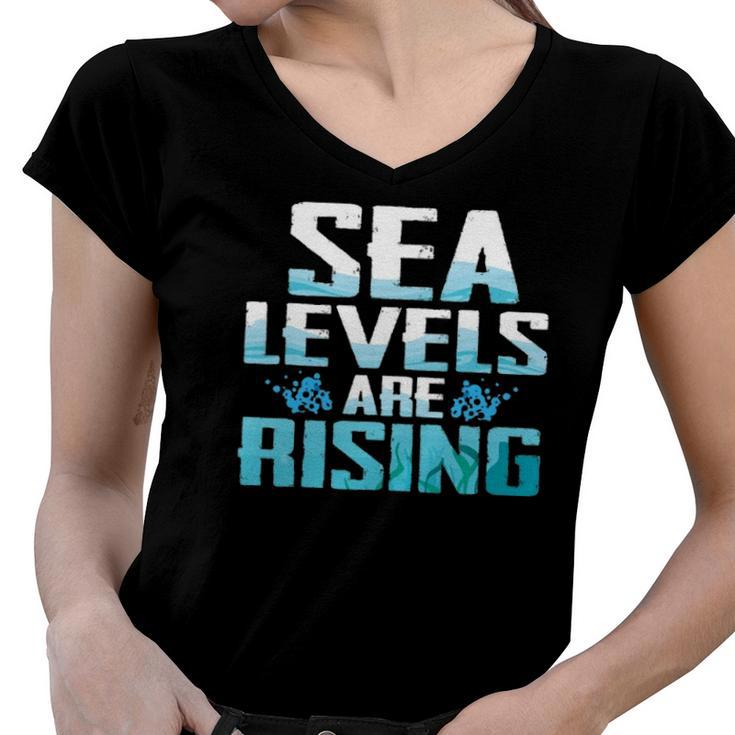 Climate Change Sea Level Rising Gift Women V-Neck T-Shirt