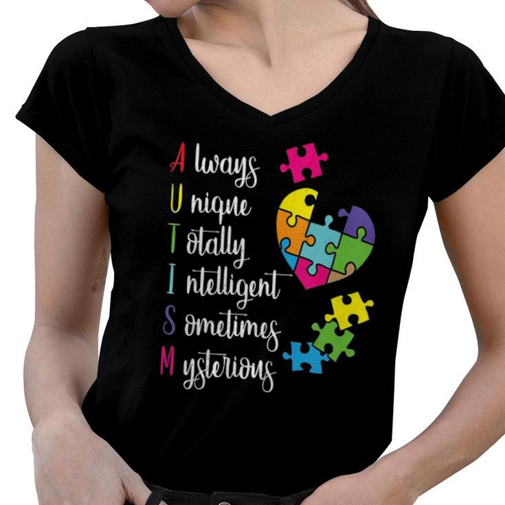 Colorful Autism Awareness Gift Design For Asd Parents  Women V-Neck T-Shirt