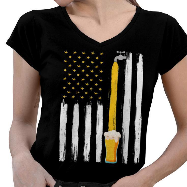 Crafts Beer American Flag Usa 4Th July Brewery Alcohol Lover  Women V-Neck T-Shirt