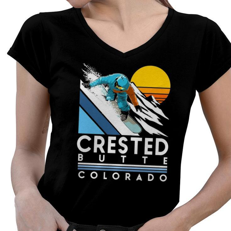 Crested Butte Colorado Retro Snowboard  Women V-Neck T-Shirt