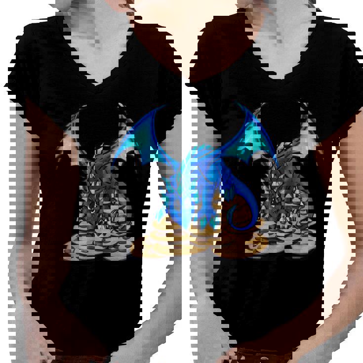 Cute Blue Dragon And His Cookie Treasure Hoard  Women V-Neck T-Shirt