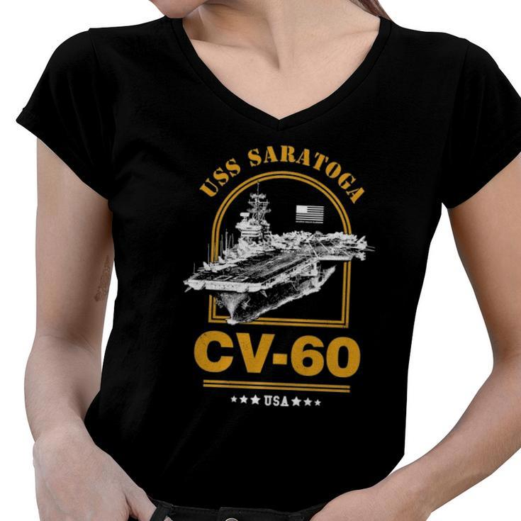 Cv-60 Uss Saratoga United States Navy  Women V-Neck T-Shirt