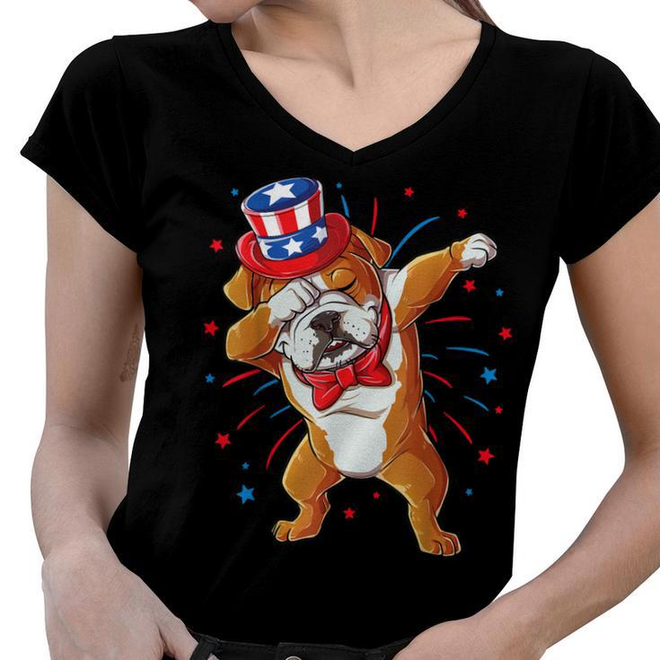 Dabbing English Bulldog 4Th Of July T  Men Usa Flag  Women V-Neck T-Shirt