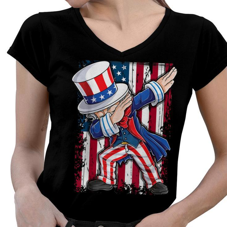 Dabbing Uncle Sam T  4Th Of July Men Kids Boys Gifts  Women V-Neck T-Shirt