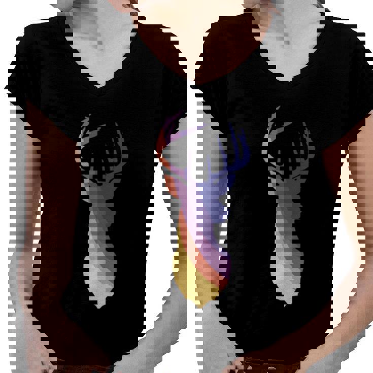 Deer Groovy Stripes Deer Head  Women V-Neck T-Shirt