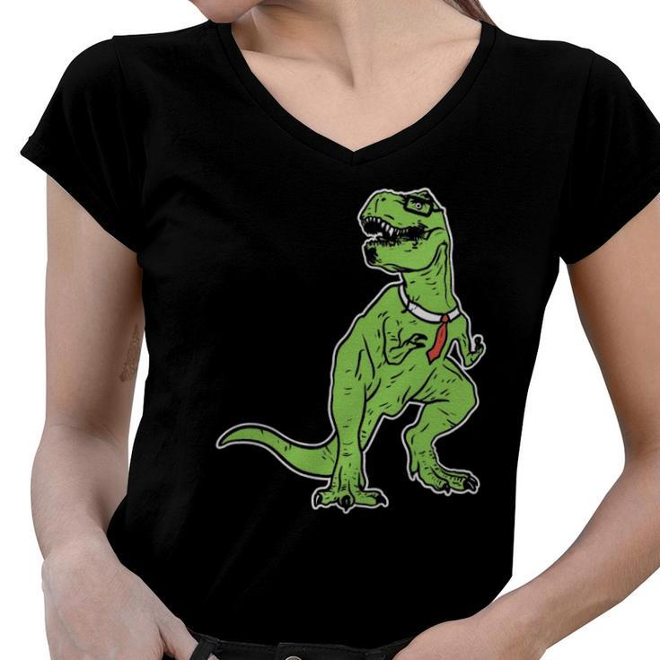Dinosaur Tyrannosaurus Nerd Geekrex Tie Women V-Neck T-Shirt