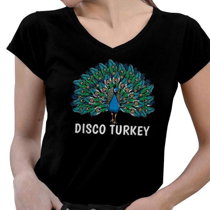Disco Turkey Cute Peacock Design For Peacock Lover Women V-Neck T-Shirt