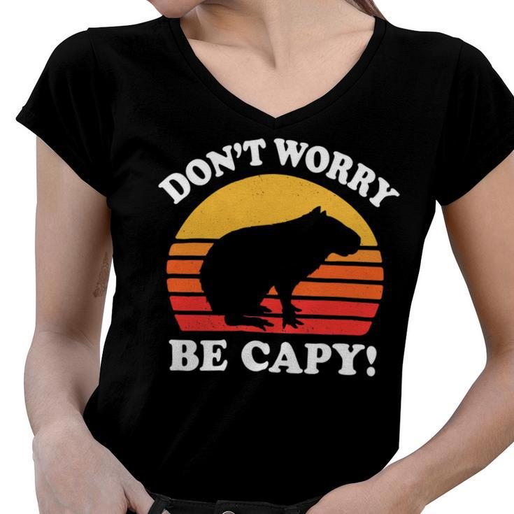 Dont Worry Be Capy Capybara 16Ya22 Women V-Neck T-Shirt