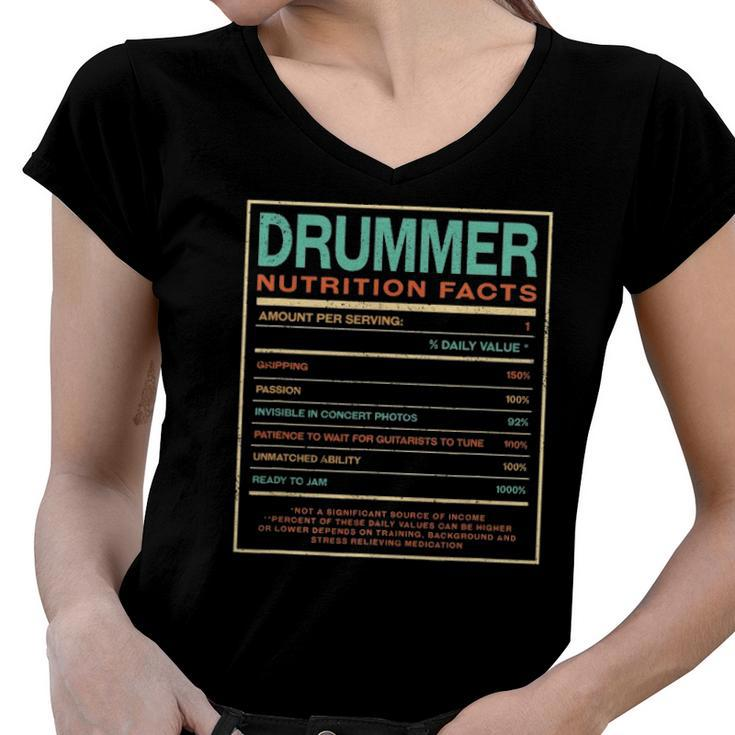 Drummer Nutrition Facts Funny Drum Player Humor Women V-Neck T-Shirt