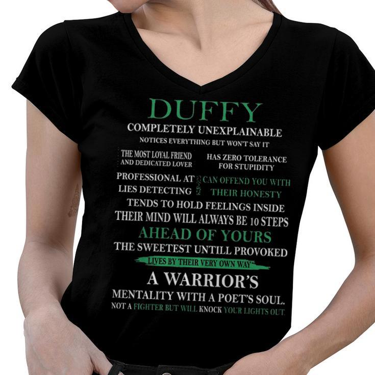 Duffy Name Gift   Duffy Completely Unexplainable Women V-Neck T-Shirt